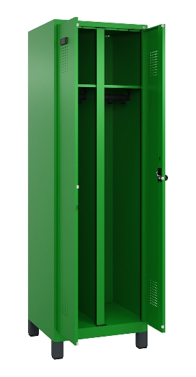 C+P Schwarz-Weiß-Spind Evolo PLUS 049012-20 mit Füßen 2 Abt.300mm Zylinder (HxBxT) 1850x600x500mm 0010/0010