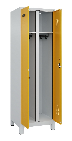 C+P Schwarz-Weiß-Spind Evolo PLUS 049012-22 mit Füßen 2 Abt.400mm Drehriegel (HxBxT) 1850x800x500mm 7016/7016
