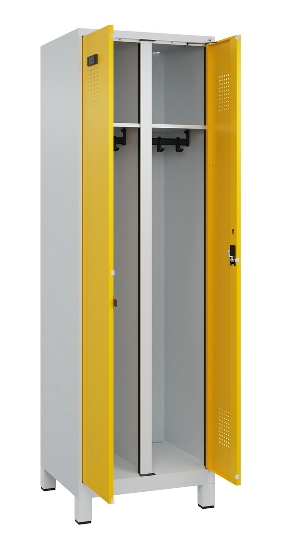 C+P Schwarz-Weiß-Spind Evolo PLUS 049012-22 mit Füßen 2 Abt.400mm Drehriegel (HxBxT) 1850x800x500mm 7016/7016