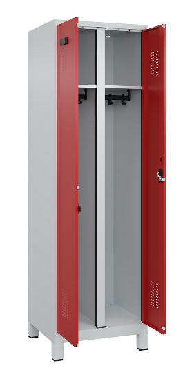 C+P Schwarz-Weiß-Spind Evolo PLUS 049012-22 mit Füßen 2 Abt.400mm Drehriegel (HxBxT) 1850x800x500mm 7016/7016