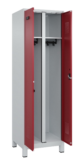 C+P Schwarz-Weiß-Spind Evolo PLUS 049012-22 mit Füßen 2 Abt.400mm Drehriegel (HxBxT) 1850x800x500mm 7016/7016