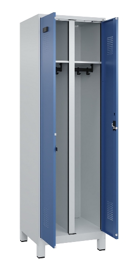 C+P Schwarz-Weiß-Spind Evolo PLUS 049012-22 mit Füßen 2 Abt.400mm Drehriegel (HxBxT) 1850x800x500mm 7016/7016