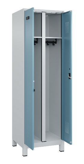 C+P Schwarz-Weiß-Spind Evolo PLUS 049012-22 mit Füßen 2 Abt.400mm Drehriegel (HxBxT) 1850x800x500mm 7016/7016