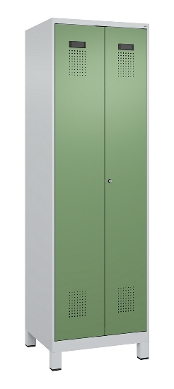 C+P Schwarz-Weiß-Spind Evolo PLUS 049012-22 mit Füßen 2 Abt.400mm Drehriegel (HxBxT) 1850x800x500mm 7016/7016