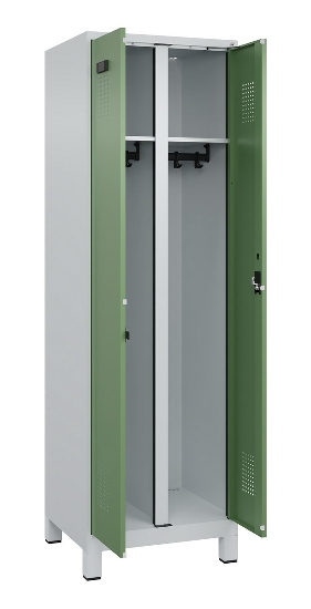 C+P Schwarz-Weiß-Spind Evolo PLUS 049012-22 mit Füßen 2 Abt.400mm Drehriegel (HxBxT) 1850x800x500mm 7016/7016
