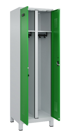 C+P Schwarz-Weiß-Spind Evolo PLUS 049012-22 mit Füßen 2 Abt.400mm Drehriegel (HxBxT) 1850x800x500mm 7016/7016