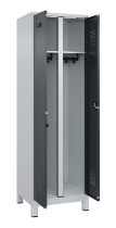 C+P Schwarz-Weiß-Spind Evolo PLUS 049012-22 mit Füßen 2 Abt.400mm Drehriegel (HxBxT) 1850x800x500mm 7016/7016