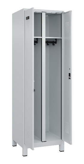 C+P Schwarz-Weiß-Spind Evolo PLUS 049012-22 mit Füßen 2 Abt.400mm Drehriegel (HxBxT) 1850x800x500mm 7016/7016