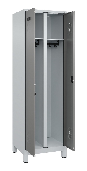 C+P Schwarz-Weiß-Spind Evolo PLUS 049012-22 mit Füßen 2 Abt.400mm Drehriegel (HxBxT) 1850x800x500mm 7016/7016