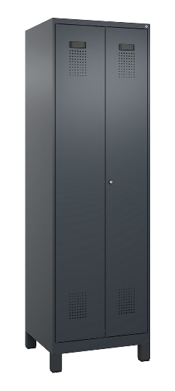 C+P Schwarz-Weiß-Spind Evolo PLUS 049012-22 mit Füßen 2 Abt.400mm Drehriegel (HxBxT) 1850x800x500mm 7016/7016