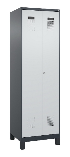 C+P Schwarz-Weiß-Spind Evolo PLUS 049012-22 mit Füßen 2 Abt.400mm Drehriegel (HxBxT) 1850x800x500mm 7016/7016