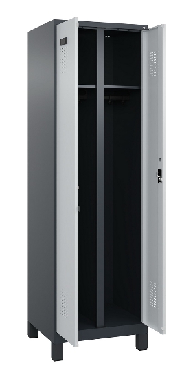 C+P Schwarz-Weiß-Spind Evolo PLUS 049012-22 mit Füßen 2 Abt.400mm Drehriegel (HxBxT) 1850x800x500mm 7016/7016
