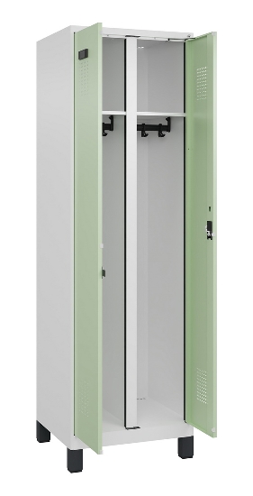 C+P Schwarz-Weiß-Spind Evolo PLUS 049012-22 mit Füßen 2 Abt.400mm Drehriegel (HxBxT) 1850x800x500mm 7016/7016