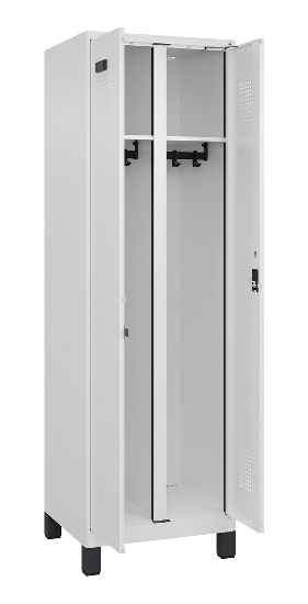 C+P Schwarz-Weiß-Spind Evolo PLUS 049012-22 mit Füßen 2 Abt.400mm Drehriegel (HxBxT) 1850x800x500mm 7016/7016