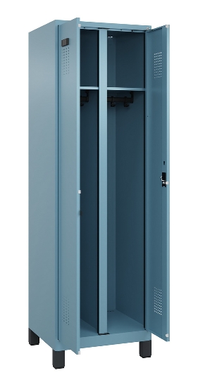 C+P Schwarz-Weiß-Spind Evolo PLUS 049012-20 mit Füßen 2 Abt.300mm Zylinder (HxBxT) 1850x600x500mm 0010/0010