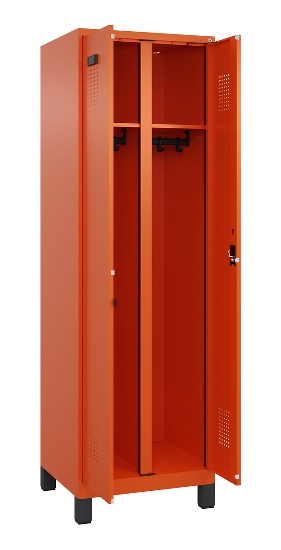 C+P Schwarz-Weiß-Spind Evolo PLUS 049012-20 mit Füßen 2 Abt.300mm Zylinder (HxBxT) 1850x600x500mm 0010/0010
