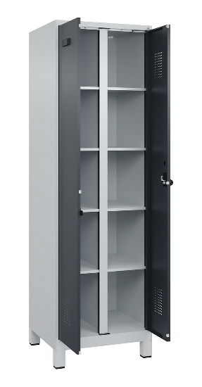 C+P Wäsche-Spind Evolo PLUS 049012-22B mit Füßen 2 Abt.je 400mm Zylinder (HxBxT) 1950x800x500mm 7035/3000