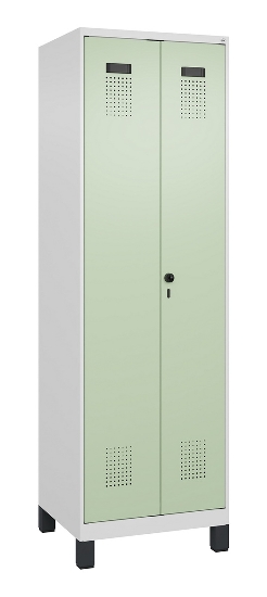 C+P Wäsche-Spind Evolo PLUS 049012-22B mit Füßen 2 Abt.je 400mm Zylinder (HxBxT) 1950x800x500mm 7035/3000