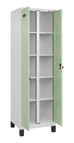 C+P Wäsche-Spind Evolo PLUS 049012-22B mit Füßen 2 Abt.je 400mm Zylinder (HxBxT) 1950x800x500mm 7035/3000