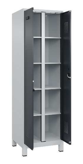 C+P Wäsche-Spind Evolo PLUS 049012-22B mit Füßen 2 Abt.je 400mm Zylinder (HxBxT) 1950x800x500mm 7035/3000