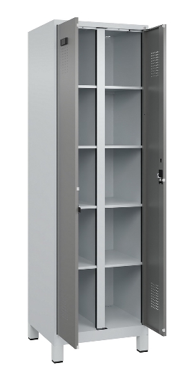 C+P Wäsche-Spind Evolo PLUS 049012-22B mit Füßen 2 Abt.je 400mm Zylinder (HxBxT) 1950x800x500mm 7035/3000