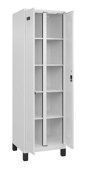 C+P Wäsche-Spind Evolo PLUS 049012-22B mit Füßen 2 Abt.je 400mm Zylinder (HxBxT) 1950x800x500mm 7035/3000