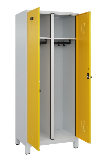 C+P Schwarz-Weiß-Spind Evolo PLUS 049012-22 mit Füßen 2 Abt.400mm Drehriegel (HxBxT) 1850x800x500mm 7016/7016