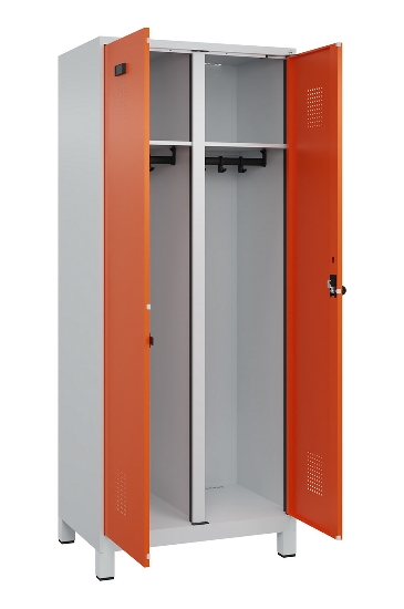 C+P Schwarz-Weiß-Spind Evolo PLUS 049012-22 mit Füßen 2 Abt.400mm Drehriegel (HxBxT) 1850x800x500mm 7016/7016