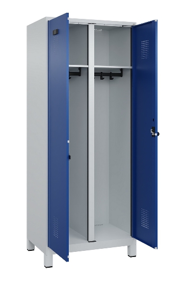 C+P Schwarz-Weiß-Spind Evolo PLUS 049012-22 mit Füßen 2 Abt.400mm Drehriegel (HxBxT) 1850x800x500mm 7016/7016