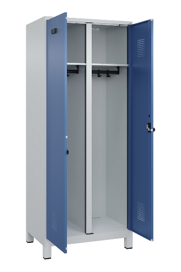 C+P Schwarz-Weiß-Spind Evolo PLUS 049012-22 mit Füßen 2 Abt.400mm Drehriegel (HxBxT) 1850x800x500mm 7016/7016