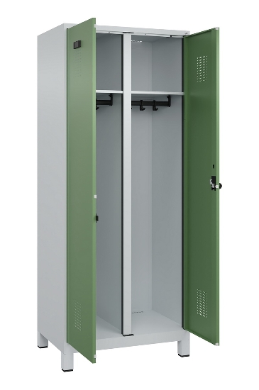 C+P Schwarz-Weiß-Spind Evolo PLUS 049012-22 mit Füßen 2 Abt.400mm Drehriegel (HxBxT) 1850x800x500mm 7016/7016