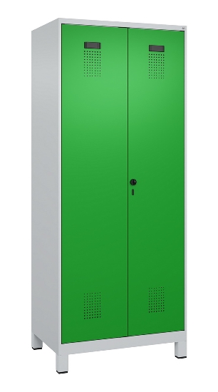 C+P Schwarz-Weiß-Spind Evolo PLUS 049012-22 mit Füßen 2 Abt.400mm Drehriegel (HxBxT) 1850x800x500mm 7016/7016