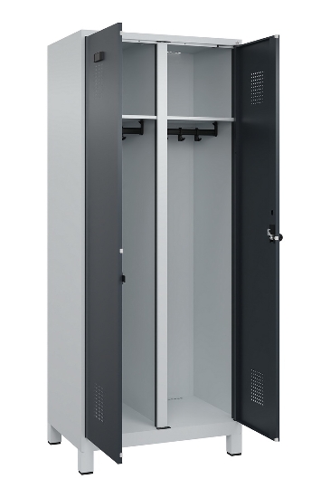 C+P Schwarz-Weiß-Spind Evolo PLUS 049012-22 mit Füßen 2 Abt.400mm Drehriegel (HxBxT) 1850x800x500mm 7016/7016
