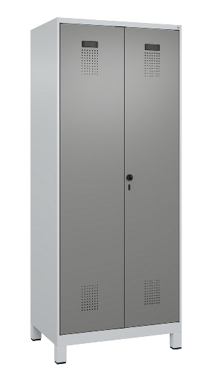 C+P Schwarz-Weiß-Spind Evolo PLUS 049012-22 mit Füßen 2 Abt.400mm Drehriegel (HxBxT) 1850x800x500mm 7016/7016