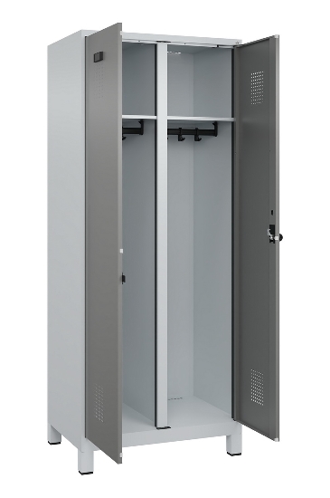 C+P Schwarz-Weiß-Spind Evolo PLUS 049012-22 mit Füßen 2 Abt.400mm Drehriegel (HxBxT) 1850x800x500mm 7016/7016