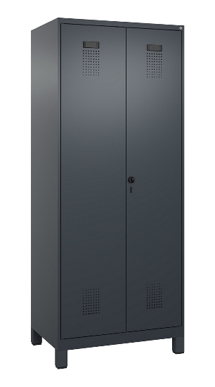 C+P Schwarz-Weiß-Spind Evolo PLUS 049012-22 mit Füßen 2 Abt.400mm Drehriegel (HxBxT) 1850x800x500mm 7016/7016