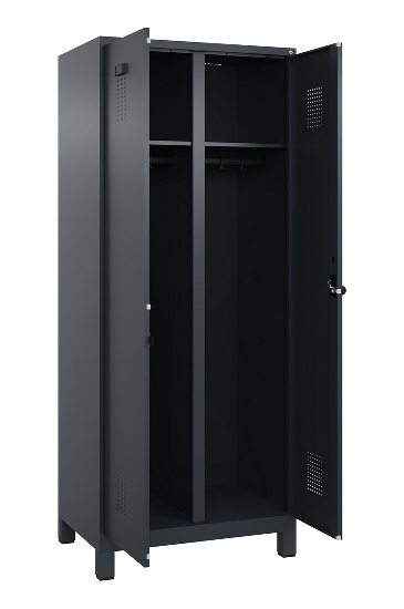 C+P Schwarz-Weiß-Spind Evolo PLUS 049012-22 mit Füßen 2 Abt.400mm Drehriegel (HxBxT) 1850x800x500mm 7016/7016
