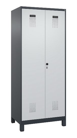 C+P Schwarz-Weiß-Spind Evolo PLUS 049012-22 mit Füßen 2 Abt.400mm Drehriegel (HxBxT) 1850x800x500mm 7016/7016