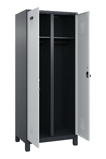 C+P Schwarz-Weiß-Spind Evolo PLUS 049012-22 mit Füßen 2 Abt.400mm Drehriegel (HxBxT) 1850x800x500mm 7016/7016