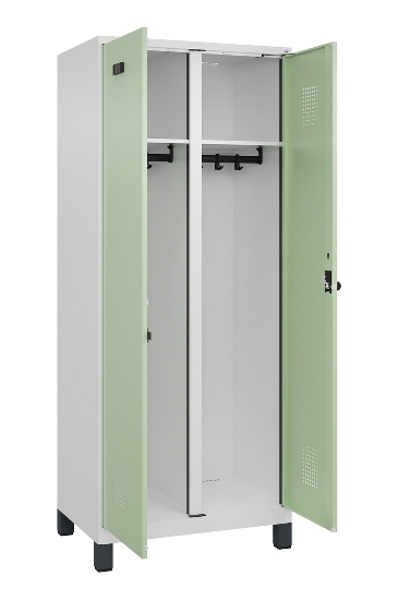 C+P Schwarz-Weiß-Spind Evolo PLUS 049012-22 mit Füßen 2 Abt.400mm Drehriegel (HxBxT) 1850x800x500mm 7016/7016