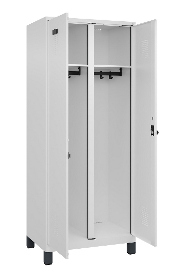 C+P Schwarz-Weiß-Spind Evolo PLUS 049012-22 mit Füßen 2 Abt.400mm Drehriegel (HxBxT) 1850x800x500mm 7016/7016