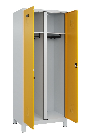 C+P Schwarz-Weiß-Spind Evolo PLUS 049012-22 mit Füßen 2 Abt.400mm Drehriegel (HxBxT) 1850x800x500mm 7016/7016
