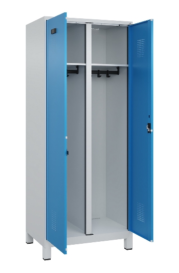 C+P Schwarz-Weiß-Spind Evolo PLUS 049012-22 mit Füßen 2 Abt.400mm Drehriegel (HxBxT) 1850x800x500mm 7016/7016