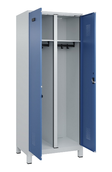C+P Schwarz-Weiß-Spind Evolo PLUS 049012-22 mit Füßen 2 Abt.400mm Drehriegel (HxBxT) 1850x800x500mm 7016/7016