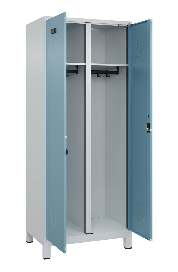 C+P Schwarz-Weiß-Spind Evolo PLUS 049012-22 mit Füßen 2 Abt.400mm Drehriegel (HxBxT) 1850x800x500mm 7016/7016
