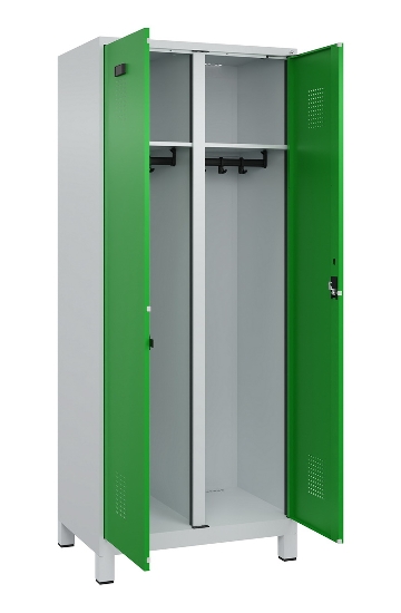 C+P Schwarz-Weiß-Spind Evolo PLUS 049012-22 mit Füßen 2 Abt.400mm Drehriegel (HxBxT) 1850x800x500mm 7016/7016