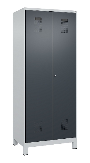 C+P Schwarz-Weiß-Spind Evolo PLUS 049012-22 mit Füßen 2 Abt.400mm Drehriegel (HxBxT) 1850x800x500mm 7016/7016
