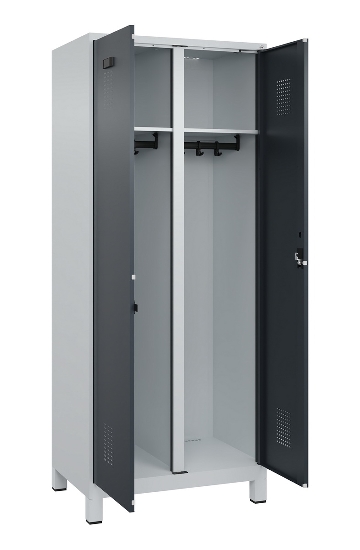 C+P Schwarz-Weiß-Spind Evolo PLUS 049012-22 mit Füßen 2 Abt.400mm Drehriegel (HxBxT) 1850x800x500mm 7016/7016