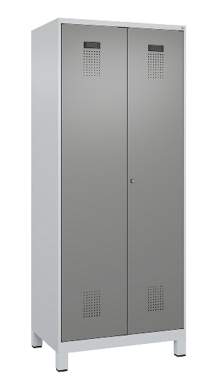 C+P Schwarz-Weiß-Spind Evolo PLUS 049012-22 mit Füßen 2 Abt.400mm Drehriegel (HxBxT) 1850x800x500mm 7016/7016