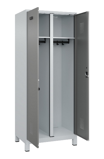 C+P Schwarz-Weiß-Spind Evolo PLUS 049012-22 mit Füßen 2 Abt.400mm Drehriegel (HxBxT) 1850x800x500mm 7016/7016